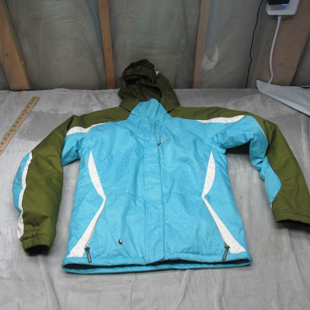 Spyder Ski Jacket Kids XL 18 Blue Hooded Insulated Full Zip Waterproof Snow Wind